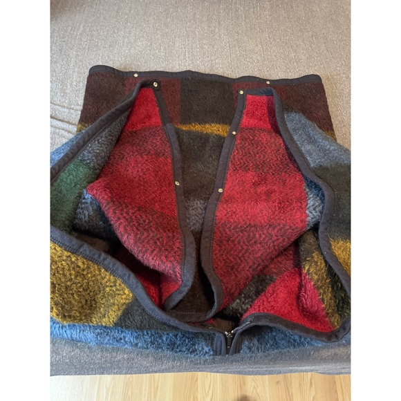 Vintage Biederlack Of America Plaid Blanket Wearable Cape Poncho Zipper Snaps - Picture 6 of 7